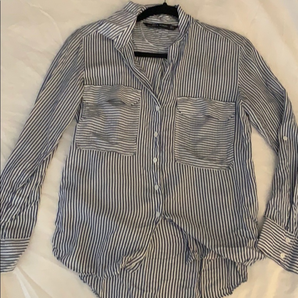 Blue and white striped blouse